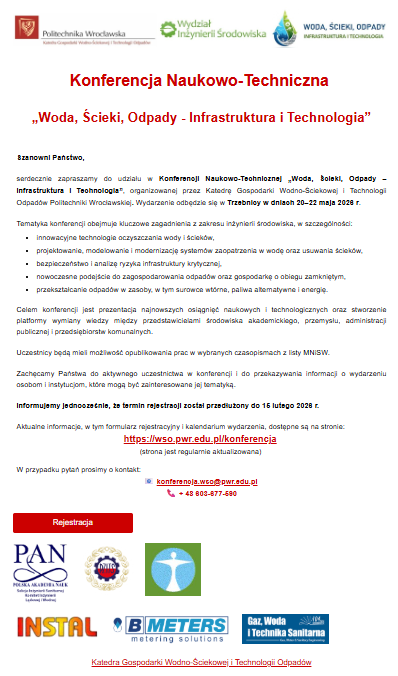 Konferencja Naukowo-Techniczna „Woda, Ścieki, Odpady – Infrastruktura i Technologia”