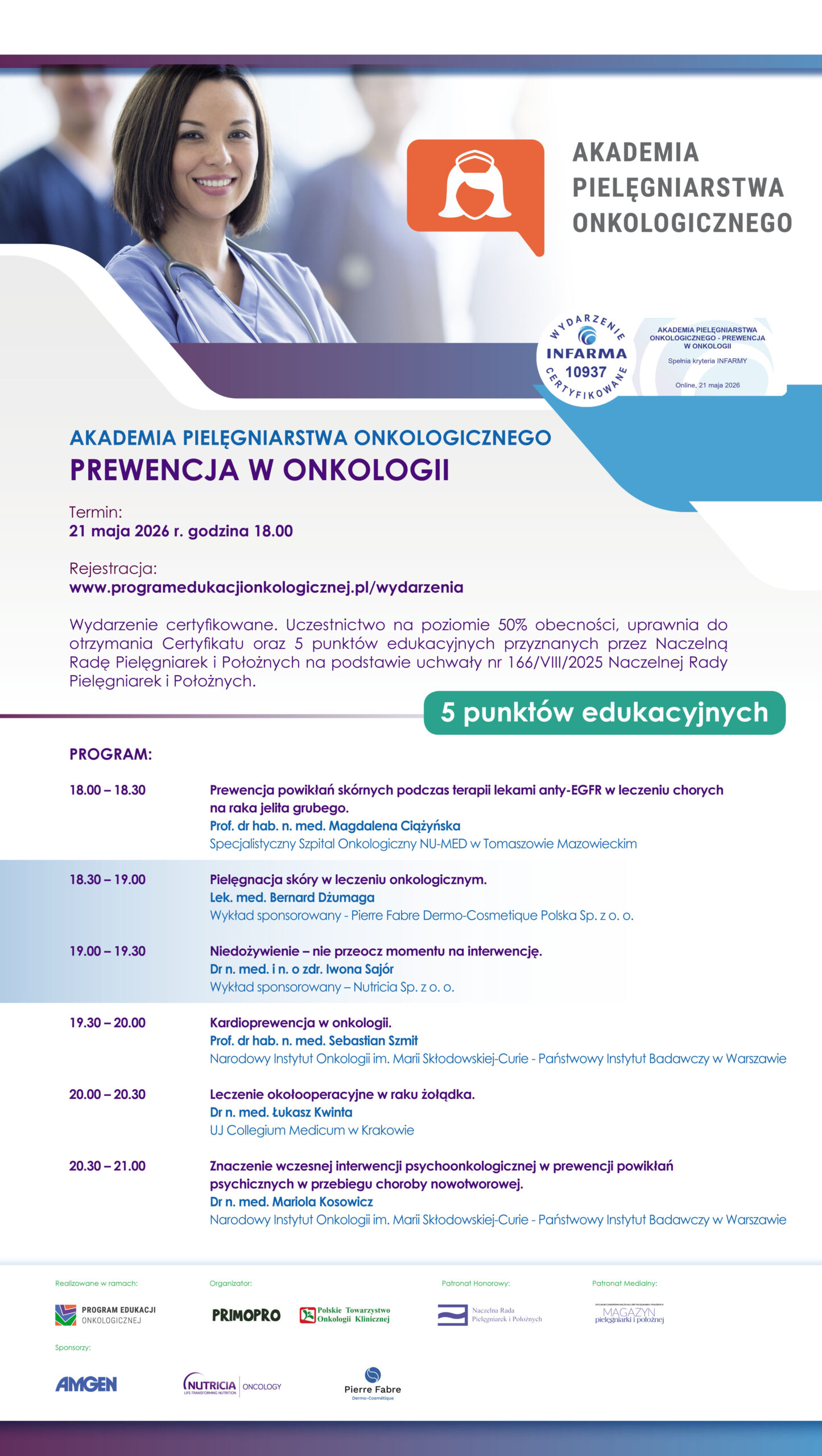 Zaproszenie na Webinarium „PREWENCJA W ONKOLOGII” Akademii Pielęgniarstwa Onkologicznego
