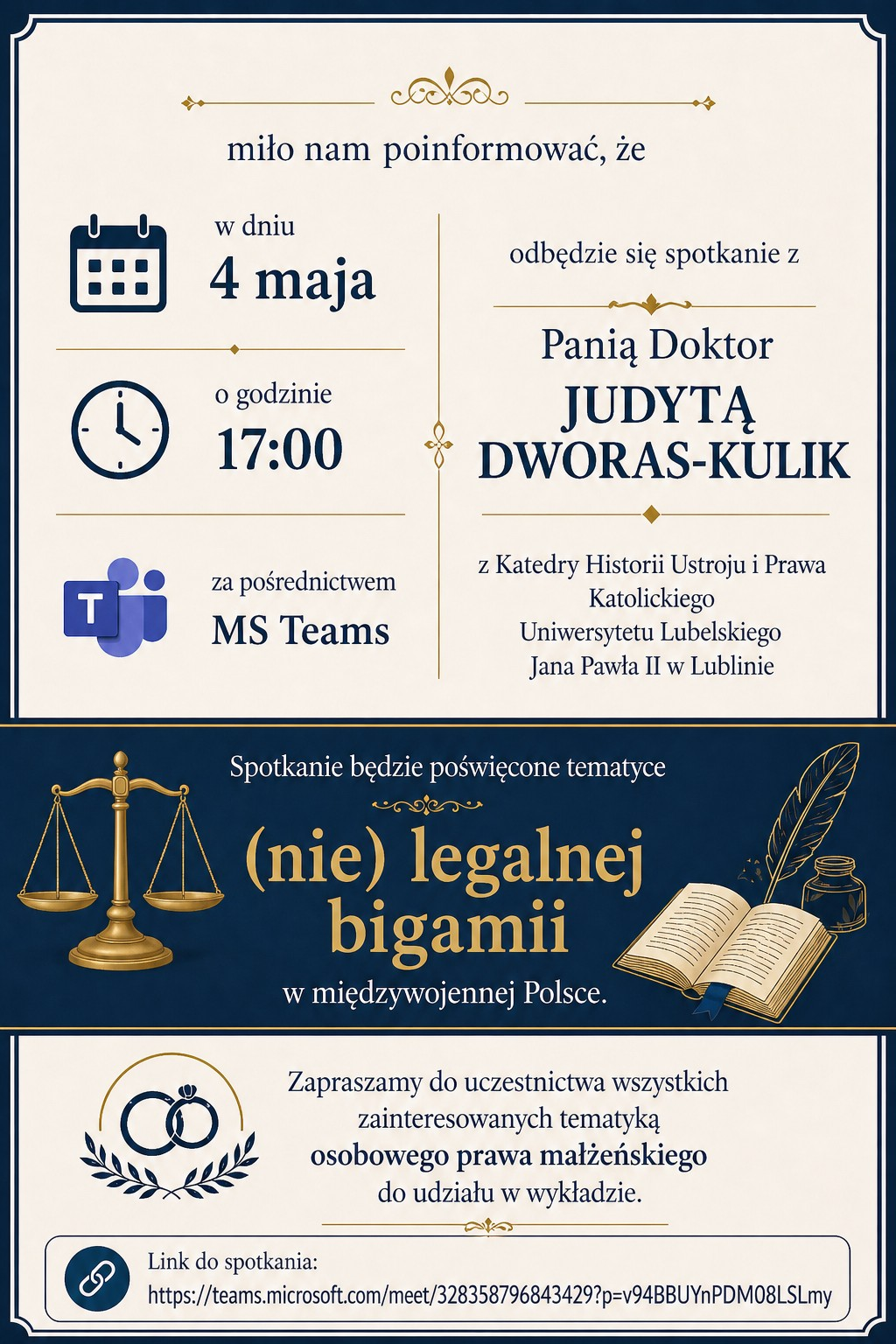 Wykład otwarty Pani Doktor Judyty Dworas-Kulik